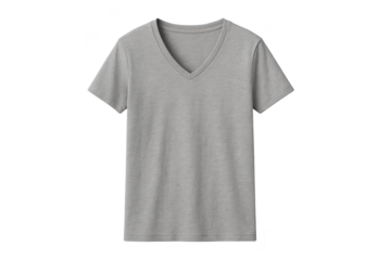 Gray V-Neck T-Shirt Isolated on Transparent Background for Mockups, Apparel