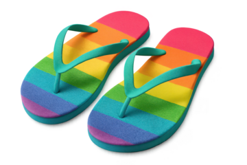 Vibrant rainbow flip-flops, isolated on transparent background for sunny summer.