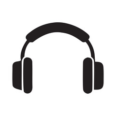 Simple silhouette of black over ear headphones on a white background minimalist design