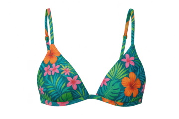 Colorful tropical pattern bikini top isolated on transparent background
