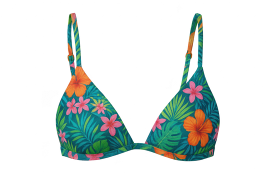 Colorful tropical pattern bikini top isolated on transparent background