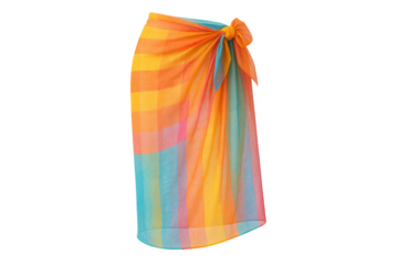 Vibrant striped sarong, a colorful beach cover-up, isolated on transparent background.