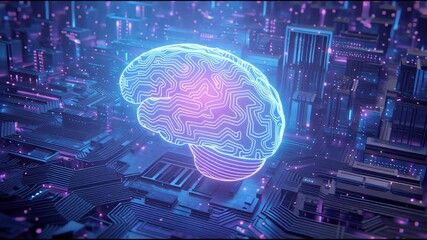 A futuristic digital brain visualizing artificial intelligence, neural networks, and data connections, blending glowing circuits, smart city elements, and advanced technology in a high-tech cyber - Powered by Adobe