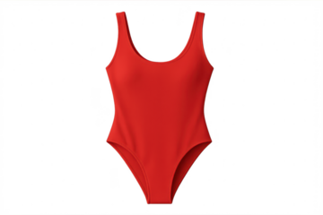 Classic red one-piece swimsuit, women's swimwear, transparent background.