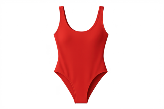 Classic red one-piece swimsuit, women's swimwear, transparent background.
