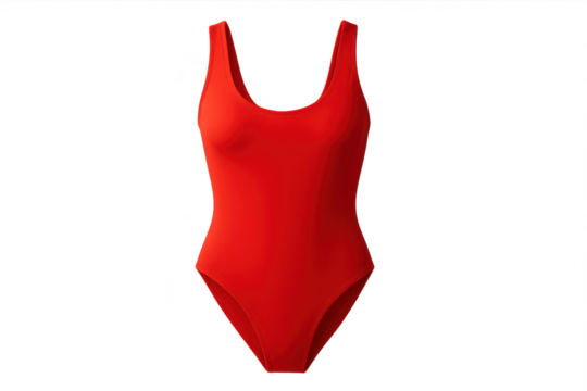 Vibrant red one-piece swimsuit, isolated on transparent background, no visible background