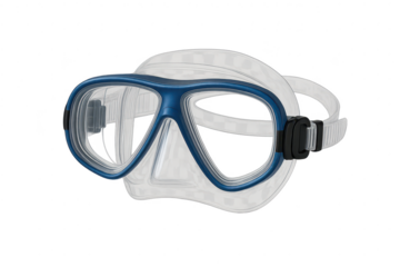 Brand new blue and white diving mask, isolated on transparent background