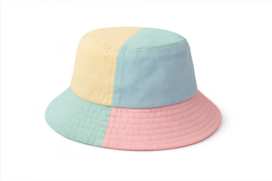 Pastel patchwork bucket hat isolated on transparent background, stylish.