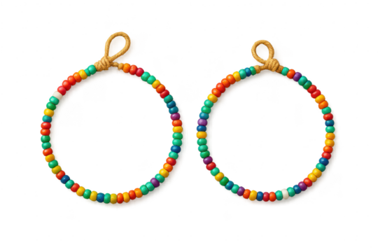 Two vibrant multicolored beaded bracelets isolated on transparent background, jewelry. - Powered by Adobe