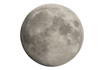 Full moon showing detailed craters and surface texture on a transparent alpha channel background