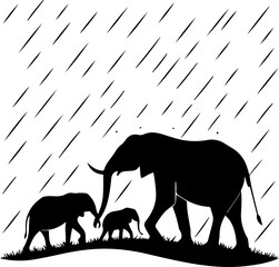 Elephant Family Silhouette – Rainy Nature Scene © Rezowan 