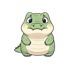 Fototapeta premium Cute cartoon alligator with big eyes and a shy expression.