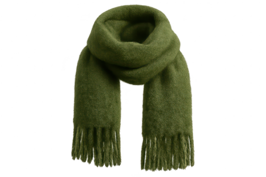 Cozy olive green winter scarf isolated on transparent background, soft and warm - Powered by Adobe