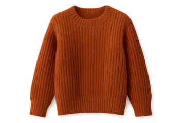 Stylish orange ribbed knit sweater, isolated on a transparent background