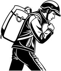 Courier Silhouette with Backpack – Urban Delivery Scene