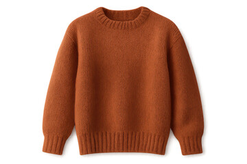 Stylish orange knitted sweater isolated on transparent background, warm clothing item