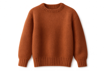 Stylish orange knitted sweater isolated on transparent background, warm clothing item