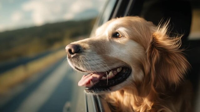 Golden retriever car window probe hair dryer [4K]