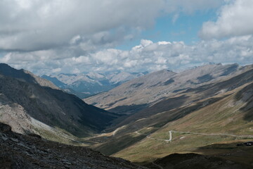 Views of the Colle dell'Agnolo mountain range in Pontechianale, in the Varaita Valley in the province of Cuneo, the Piedmontese mountains in August