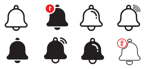 Collection of Notification Bell Icons in Various States vector