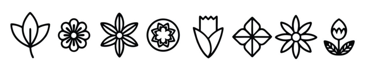 Fototapeta premium collection of simple floral silhouettes isolated on white