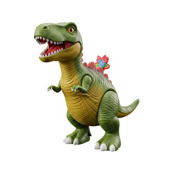 Fototapeta premium Cute Green Dinosaur Toy with Pink and Blue Cartoon Crest on Back