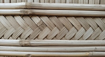 Close-up of woven natural bamboo, intricate pattern