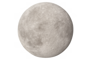 Full moon showing detailed lunar craters and surface texture, science, astronomy, and space exploration concept, transparent background
