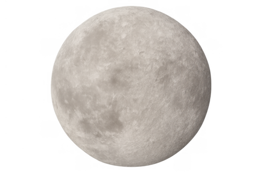 Full moon showing detailed lunar craters and surface texture, science, astronomy, and space exploration concept, transparent background