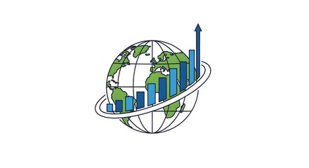 Obraz premium Global economic growth and financial market trends visualized with upward trending bar charts and a globe