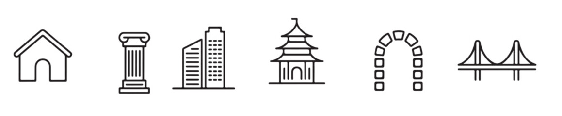 collection of architectural icons isolated on white background