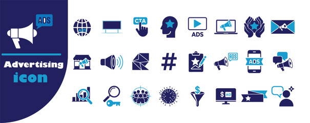 Marketing Tools, Search & Global Ads Icons, Flat Modern Vector Set, Modern Digital Marketing Vector Set, vector illustration EPS 10.