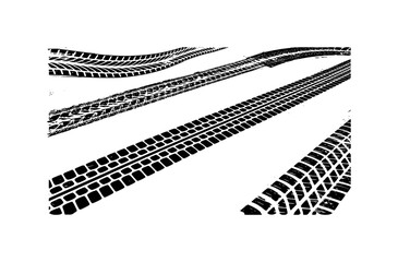 Black Tire Tracks on a White Background, Representing Off-Road and Driving