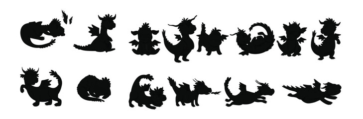 Collection of Dragons in Cartoon Style