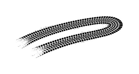 Black Tire Tracks on White Background, Abstract Grunge Pattern