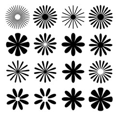 Collection of 16 Black and White Abstract Floral and Starburst Designs