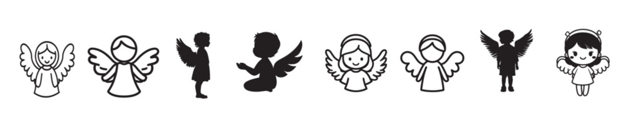 collection of little angel clean simple silhouette black .