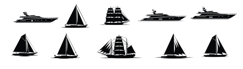  collection of isolated sailboat and yacht silhouettes