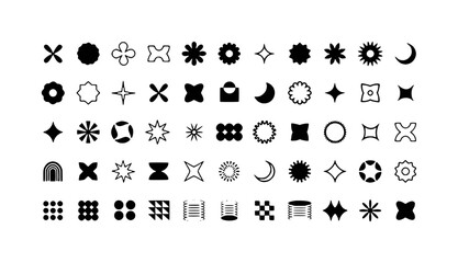 Collection of Abstract Geometric Shapes and Icons in Black and White
