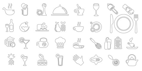 Collection of Simple Line Art Food and Drink Icons