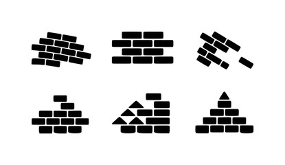 Collection of Black and White Brick Wall Icons and Building Blocks