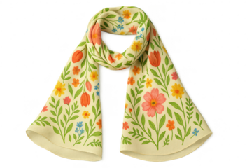 Elegant floral scarf isolated on transparent background, light and airy look