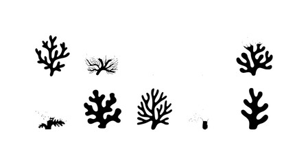 Collection of black and white coral silhouettes on a white background