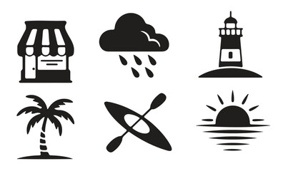 Collection of travel and leisure icons, perfect for tourism, vacation, and outdoor recreation. vector