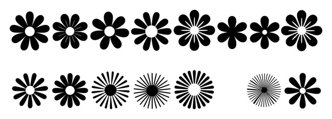 Collection of Black and White Daisy and Sunburst Flower Icons