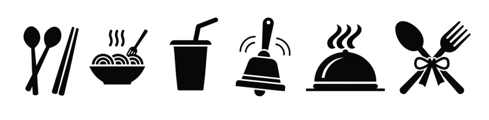  cooking solid icon set kitchen utensil and restaurant