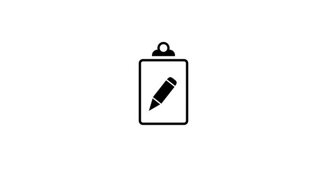 Black icon of a clipboard with a pencil on a white background writing document