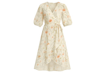 Elegant floral wrap dress isolated on transparent background, lightweight fabric