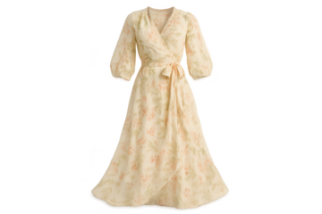 Elegant floral print wrap dress isolated on a transparent background, stylish