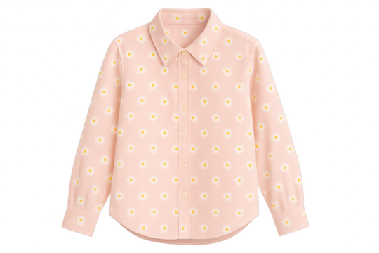 Elegant pink daisy print shirt isolated on transparent background, fashion wear